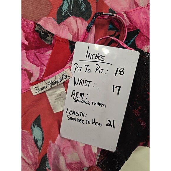 Vtg Y2K Babydoll Fairy Goth Cami Top Satin Womens Sm Pink Red Bright Lace Floral - Picture 5 of 5